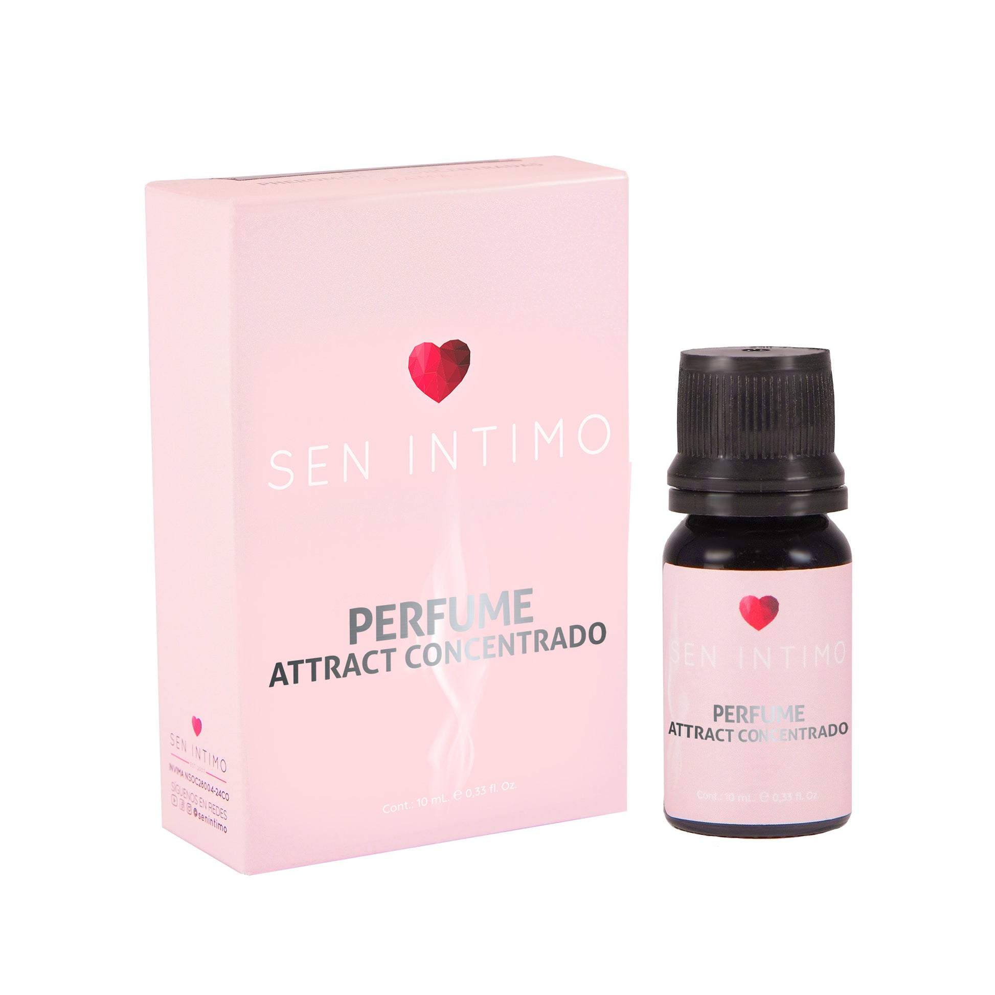 Perfume Attract Concentrado Gotero Sen Íntimo - caja y frasco gotero 10ml fondo blanco