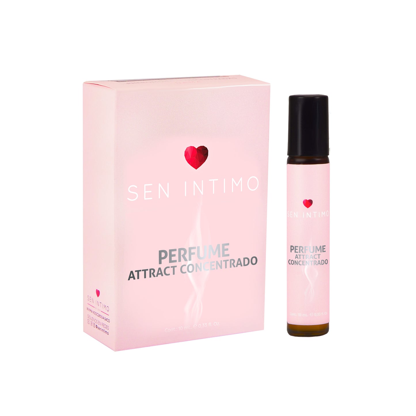 Perfume Attract Concentrado Roll On Sen Íntimo - caja y frasco Roll on 10ml fondo blanco