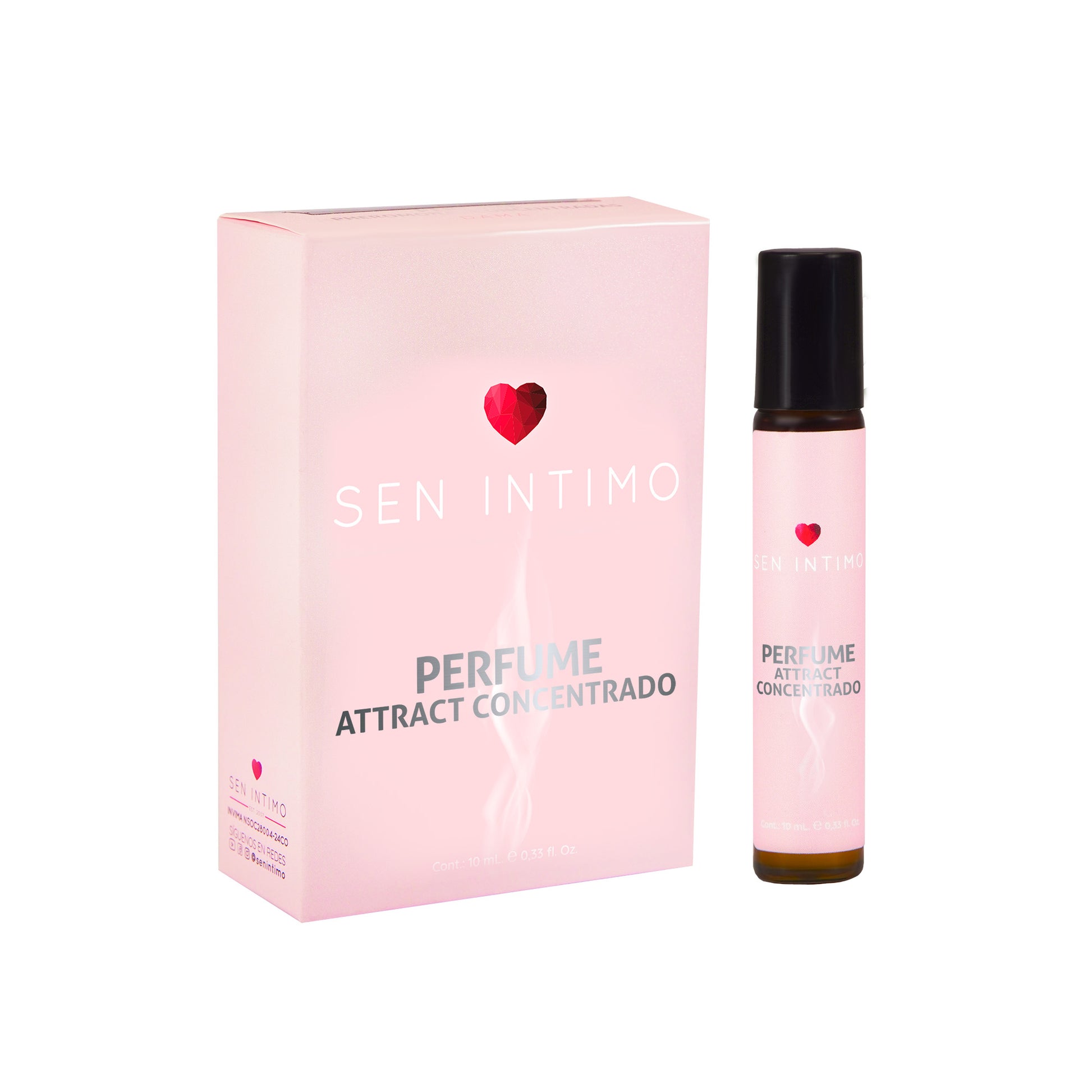 Perfume Attract Concentrado Roll On Sen Íntimo - caja y frasco Roll on 10ml fondo blanco