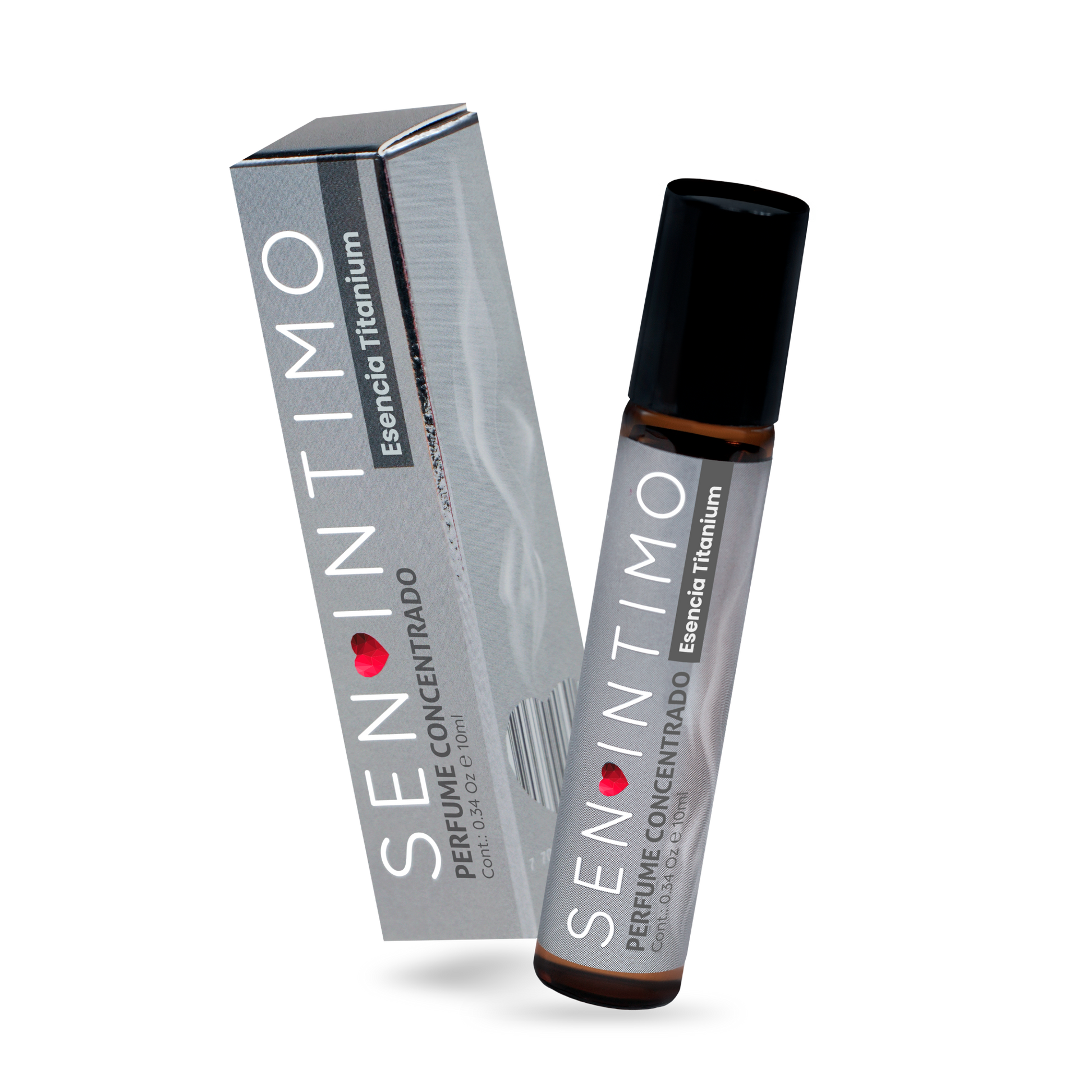 Perfume Attract Esencia Titanium Roll-On Sen Íntimo - caja y frasco roll-on 10ml fondo blanco