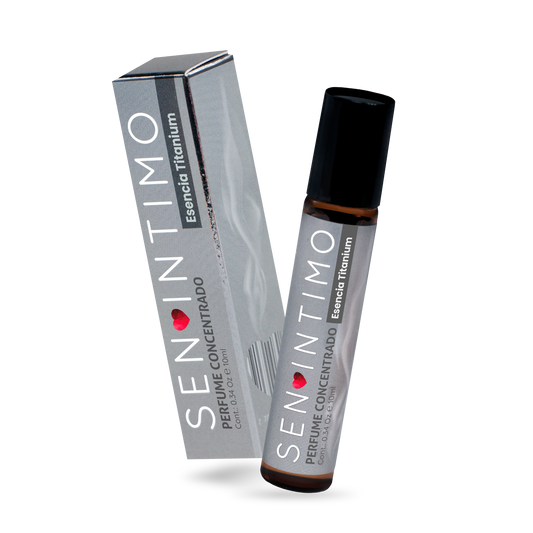 Perfume Attract Esencia Titanium Roll-On Sen Íntimo - caja y frasco roll-on 10ml fondo blanco