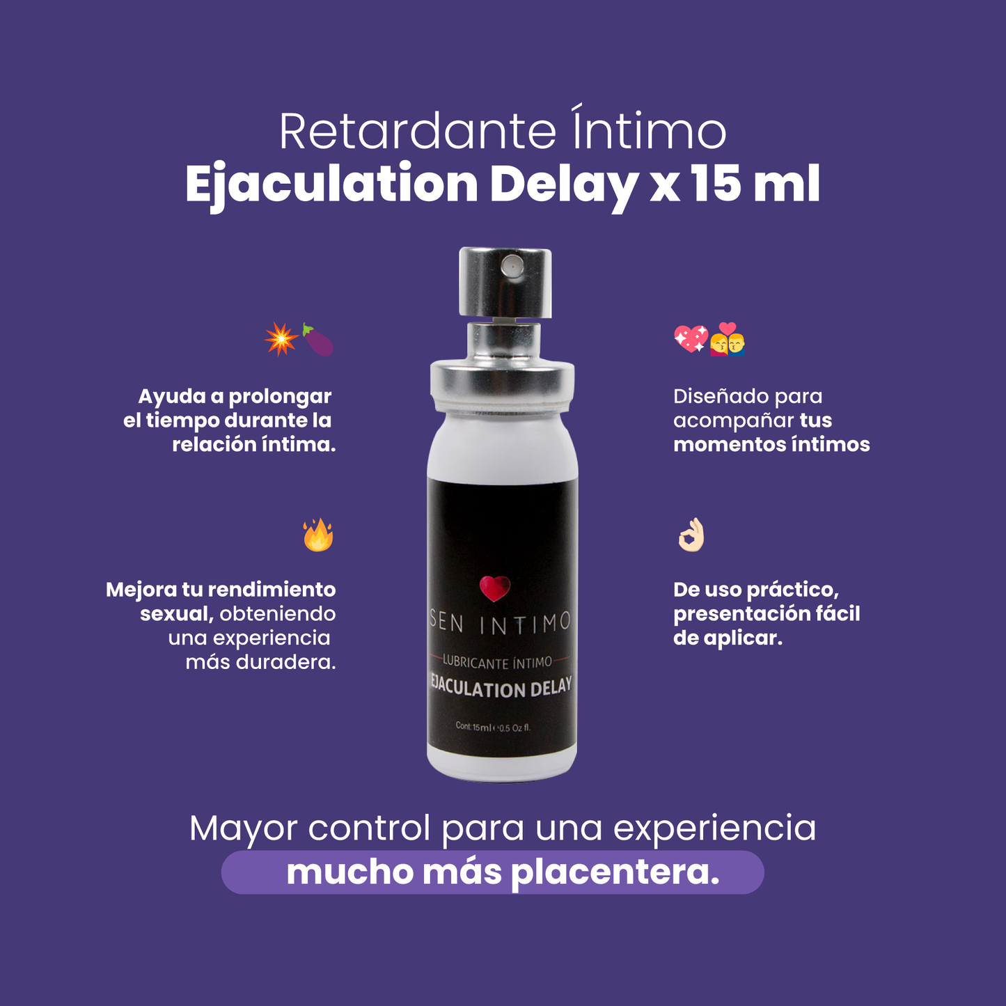 Retardante íntimo Delay Sen Íntimo 15ml - beneficios prolonga el placer y mejora el rendimiento sexual